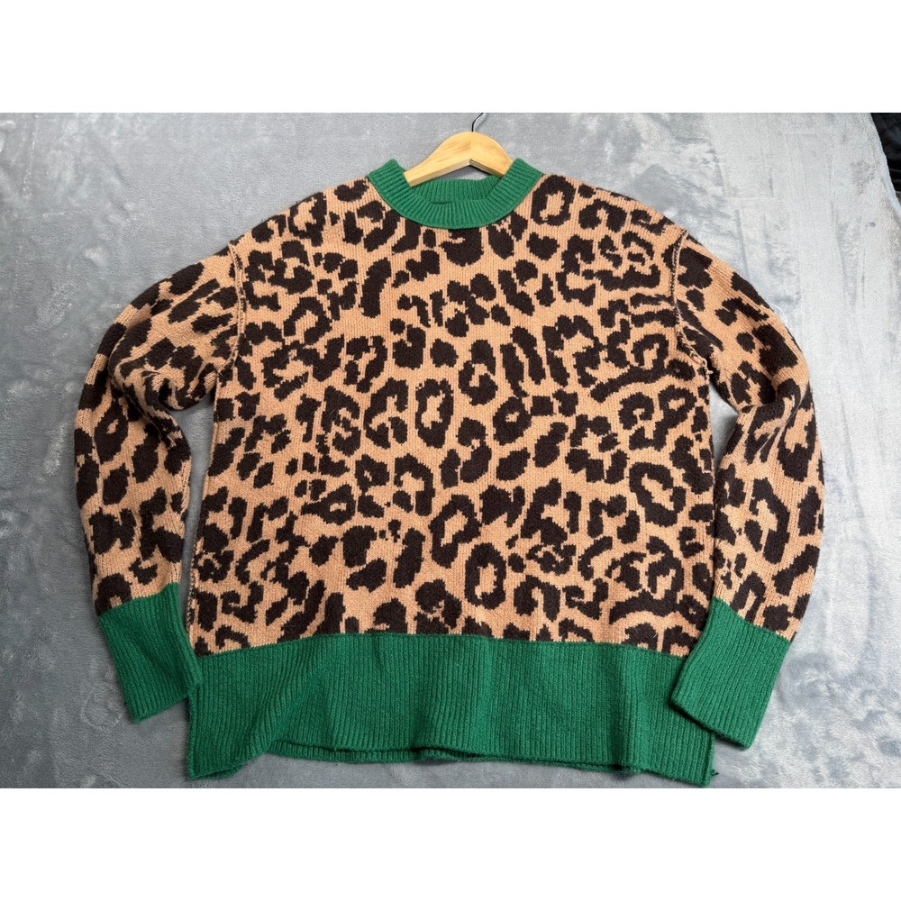 Aerie Softest Luxe Crew Sweater Womens Small Multi Leopard Knitted Oversized Fit